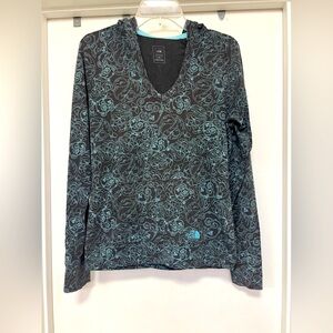 The North Face long sleeve tshirt hoodie - brown/blue - size M